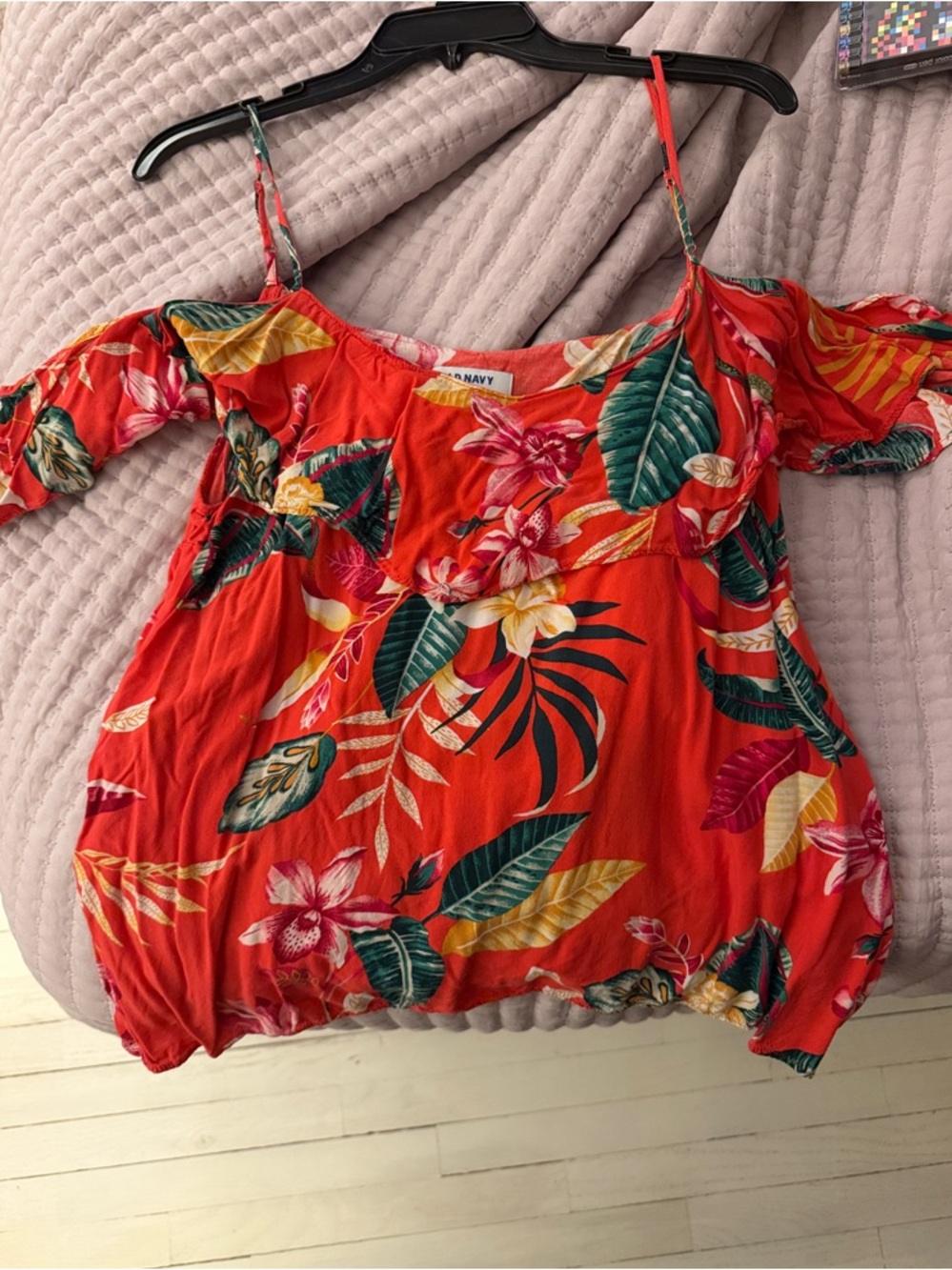 Old Navy Red Tropical Off-Shoulder Floral Camisole